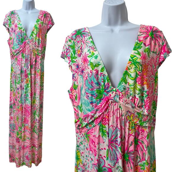 Lilly Putlizer‎ Breanna Maxi Floral Dress Size XL Paradise Found Deep V Neck NWT - Picture 1 of 5